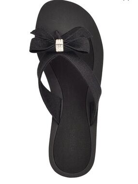 GUESS Tutu Black Bow Thong Sandals with Crystal Accent
